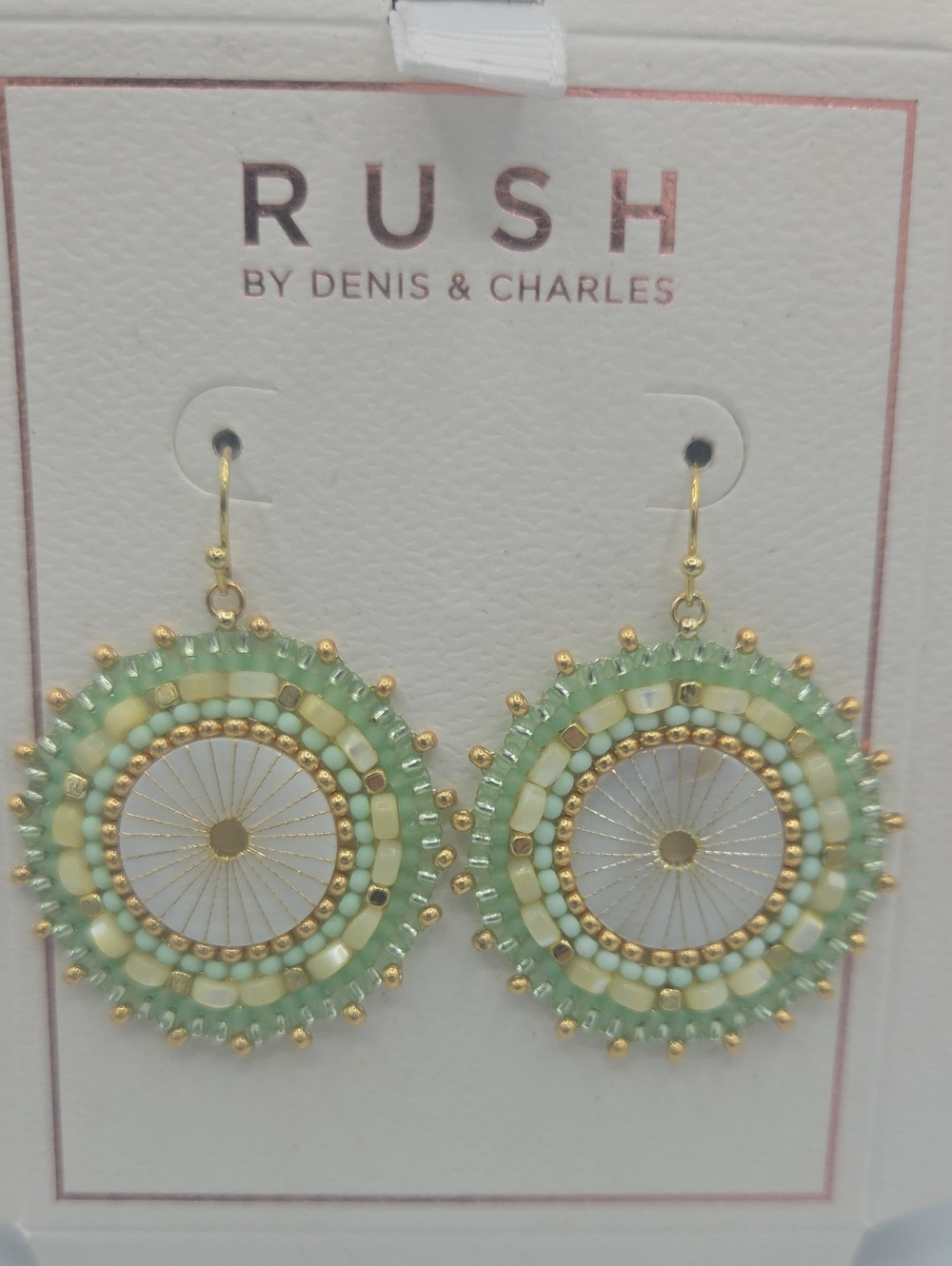 5 for $25! RUSH by Denis & Charles Mint & Gold Tone Beaded Circle Drop Earrings